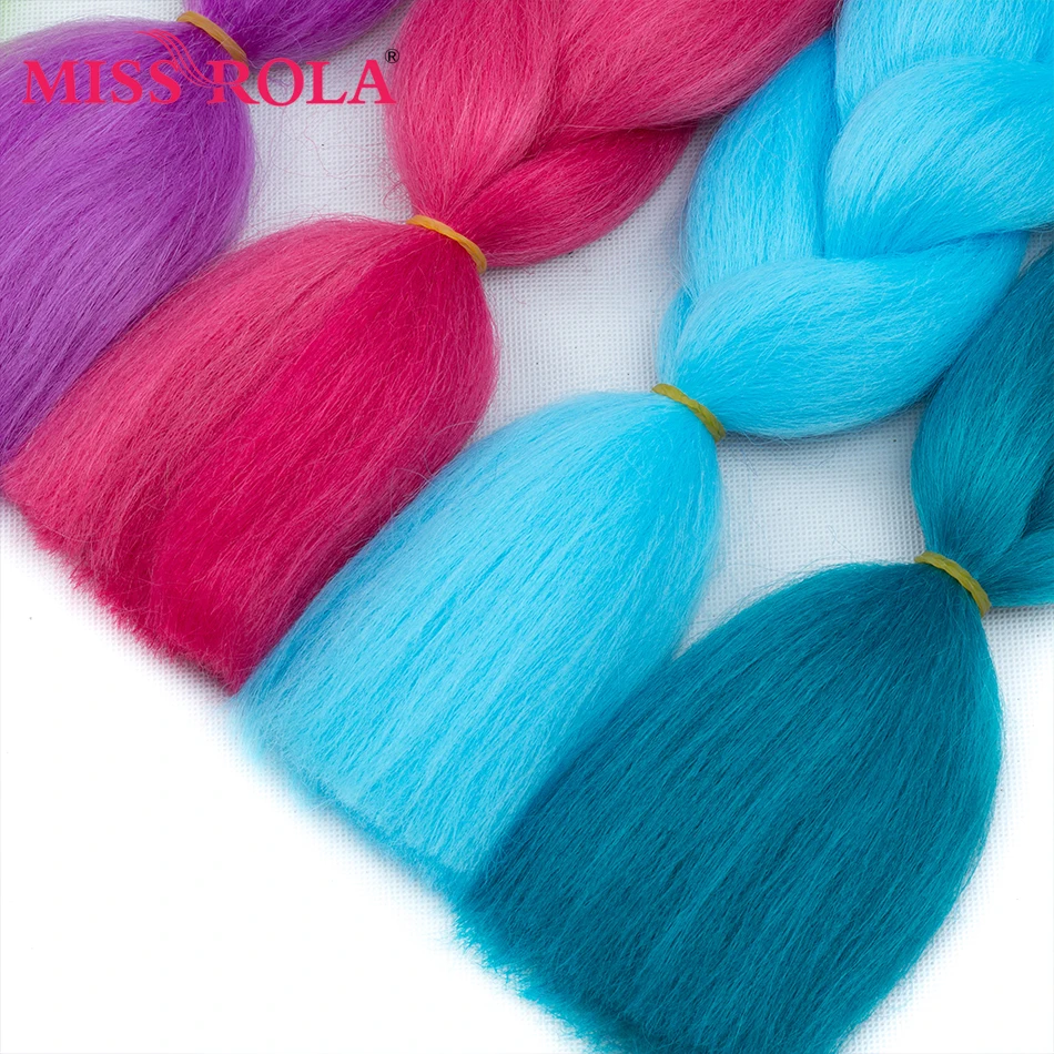 Miss Rola Synthetic Support Wholesale 100g 24 Inch Jumbo BraidsPink Green Yellow High Temperature Fiber Ombre Hair Extensions