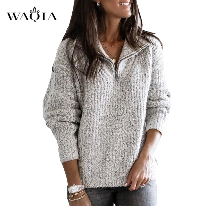 5XL Autumn Women Sweater Knitted Long Sleeve Turn-Down Collar Top Women Casual Loose Plus Size Zipper Sweaters Pullovers