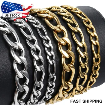 

Womens Mens Bracelets 5/7/9mm Gold Silver Color Stainless Steel Figaro Link Chain Bracelet for Men Women 8-9inch Fashion LKBM171