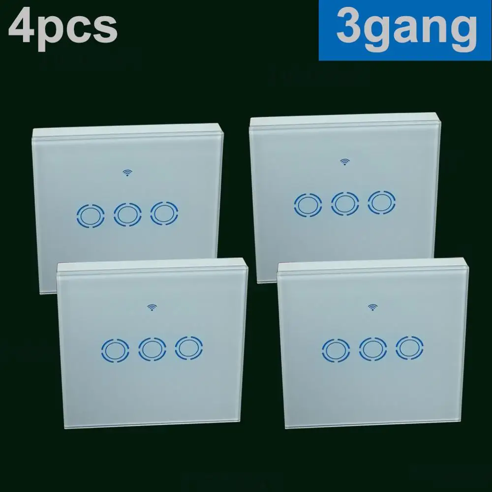 4PCS EU 3 gang Умный светильник, сенсорный выключатель, ЕС, Великобритания, Wi-Fi разъем, беспроводная настенная розетка, пульт дистанционного управления, приложение Tuya Alexa Google Home Assistant IFTTT - Цвет: 4PCS EU 3 gang