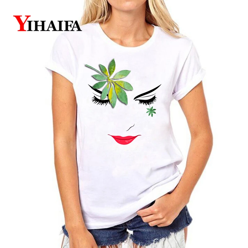 

YIHAIFA New Summer Women T-shirt Creative Print Graphics Tee Stylish Casual White Pullover Tops