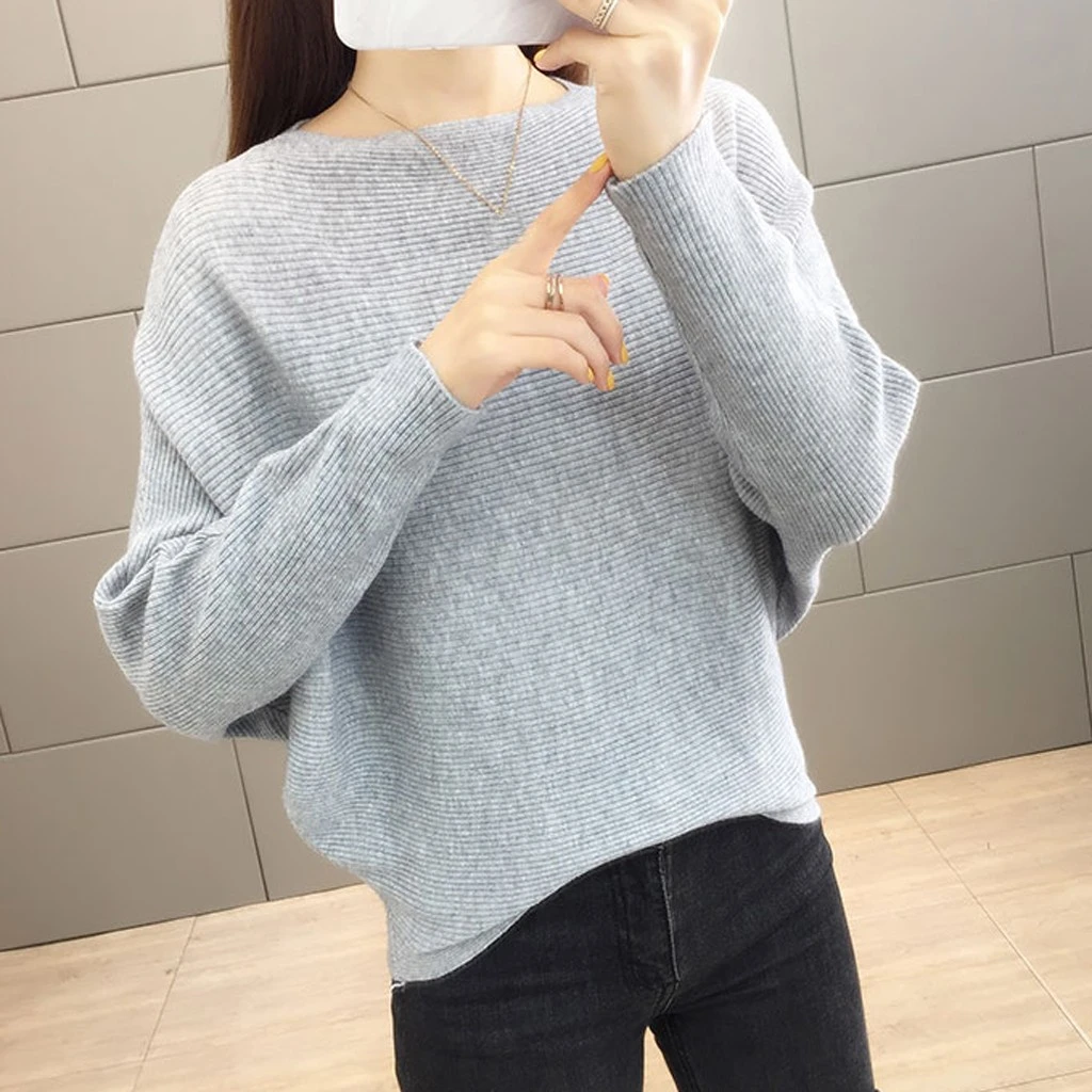 2019 New Arrival Winter Women Tops Casual O-Neck Batwing Sleeve Blouses Autumn Knitted Polka Shirt 903