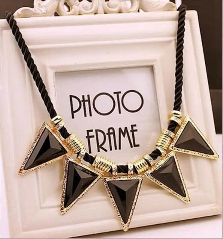 Vintage Big Black Triangle Statement Necklace Women Boho Crystal Maxi Necklace Collier Turkish Jewelry Accessory Gifts