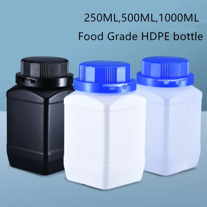250ML/500ML/1000ML Empty HDPE Bottle with Inner Lid Food Grade Square Plastic Container for Liquid Lotion refillable bottles