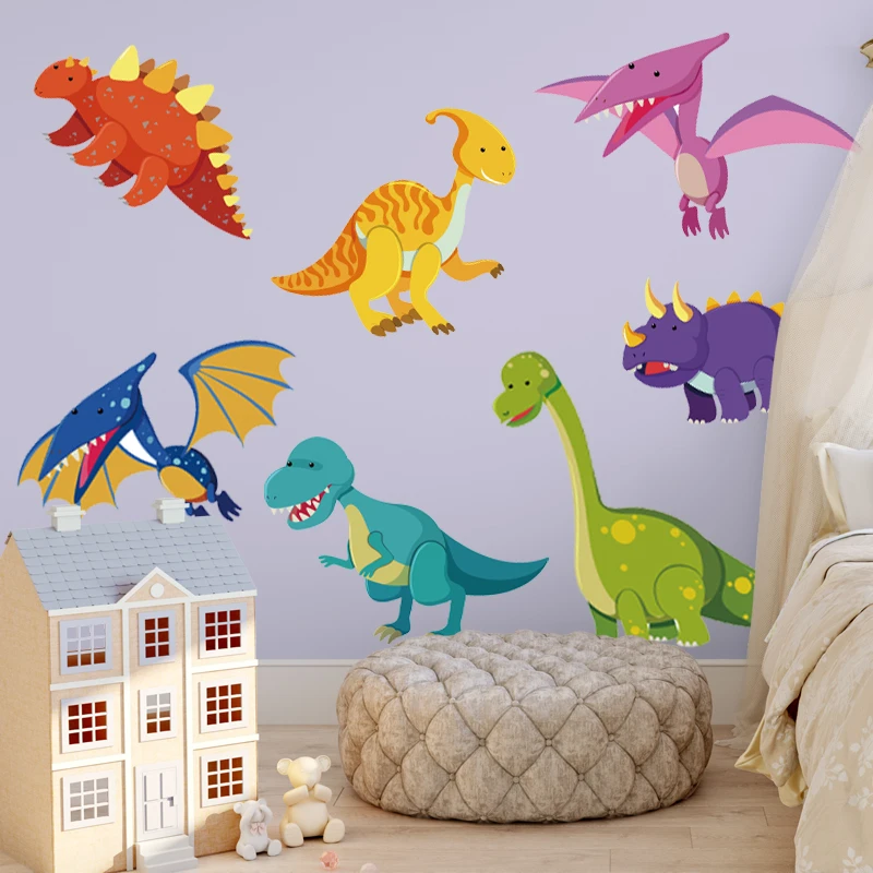 Autocollants Muraux De Dinosaure Bricolage Autocollants Colores D Animaux Peles Et Batons Pour Chambre De Bebe Decoration Murale Aliexpress