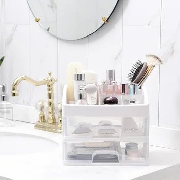 

Makeup Organizer Plastic Cosmetics Storage Box Makeup Holder Sundries Organizer Desktop Container Boxes Bathroom Storage ZH216