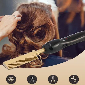 

Professional Electric Hair Curler Comb Wet Or Dry Hair Use Hair Curling Iron Straightener Comb Copper 110-240V Hair Styling Tool
