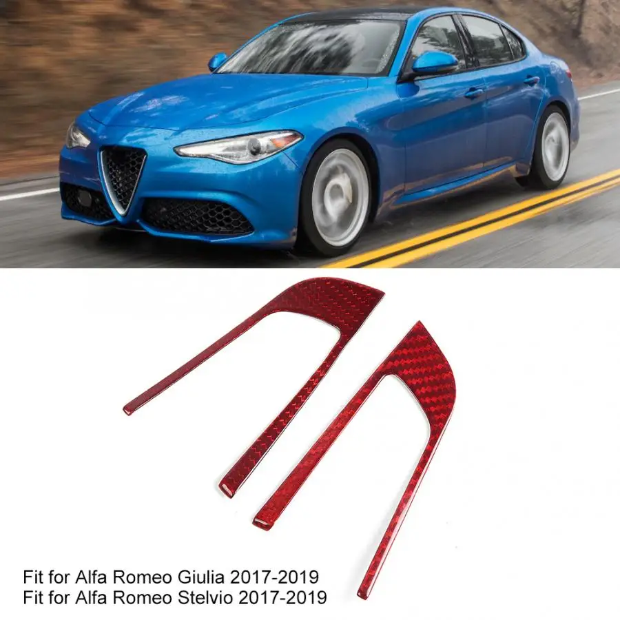 2 шт Кнопка рулевого колеса накладка рамка Внутренняя крышка подходит для Alfa Romeo Giulia/Stelvio углеродное волокно красный