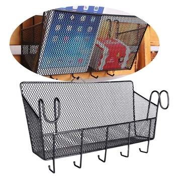 

Dormitory Bedside Storage Baskets with Hooks Mesh Origanizer Caddy for Books Phones Drinks Office Home Table Hanging Organizer