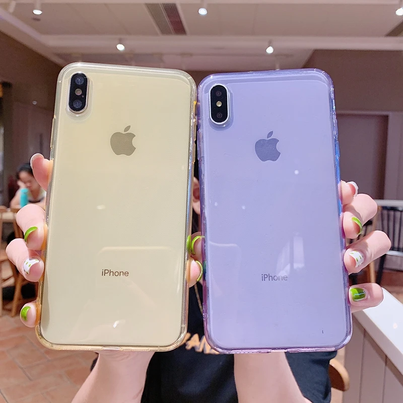 

Transparent Color Phone Case For Apple iPhone 6 6s 7 8 Plus 7Plus 10 11 Pro X XR Xs Max Clear Soft TPU Silicone Back Cover Coque