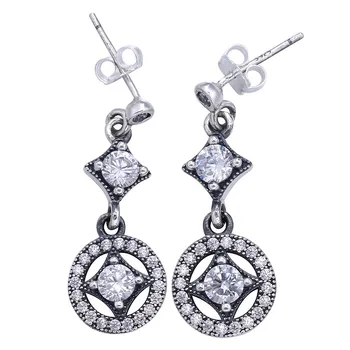 

Authentic 925 Sterling Silver Earring Vintage Allure With Crystal Hanging Earrings For Women Wedding Gift Fine Jewelry