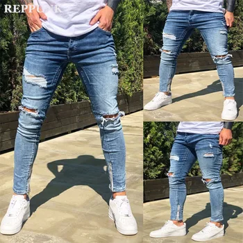 

2020 new Hot Sales Mens Skinny Stretch Denim Pants Distressed Ripped Freyed Slim Fit Jeans Trousers High Quality And Comfortable