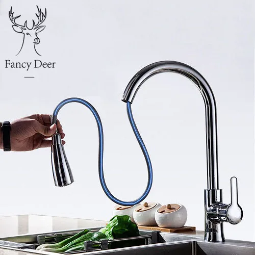 Необычный кухонный кран с оленем выдвижной смеситель для раковины хромированный