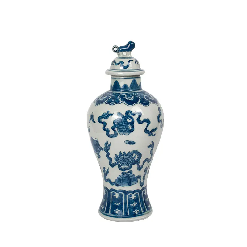 Chinese witte en blauwe keramische vaas, vintage porseleinen