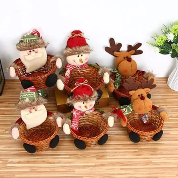 

Merry Christmas Candy Storage Basket Santa Claus Snowman Storage Basket Christmas Candy Fruit Gifts Snacks Holder Home Decor
