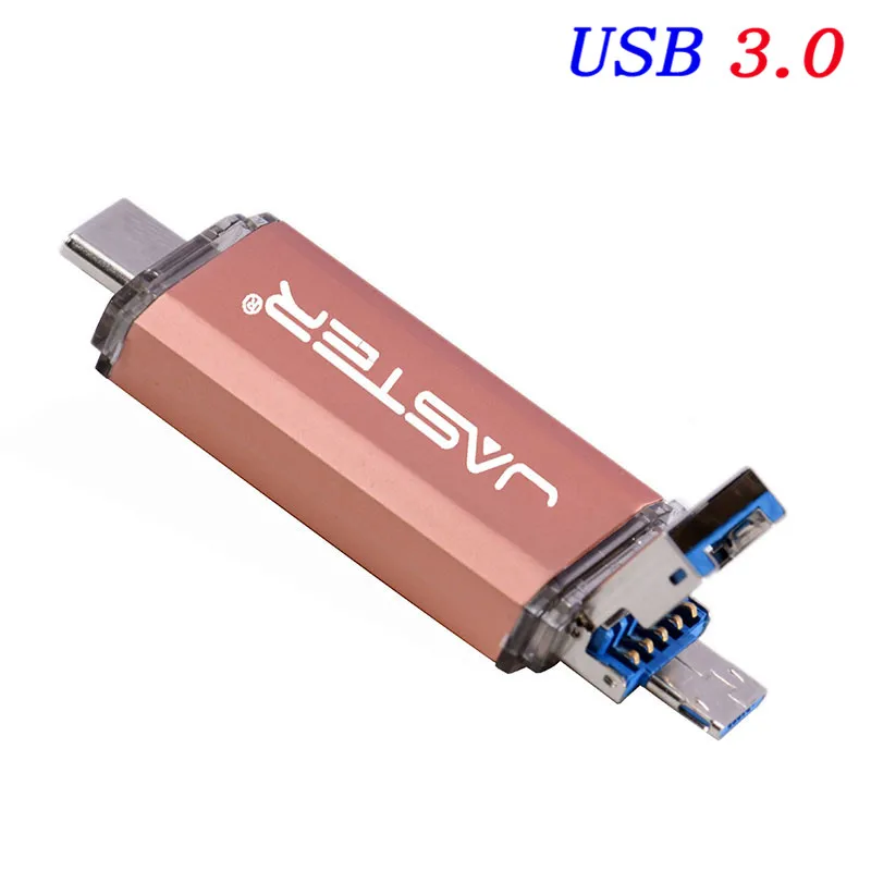 JASTER 2 в 1 OTG(Android& PC& Type_C) флеш-накопитель USB 3,0 Металлический пользовательский флеш-накопитель 64 ГБ 32 ГБ 16 ГБ 8 ГБ 4 ГБ свадебные подарки - Цвет: Rose gold
