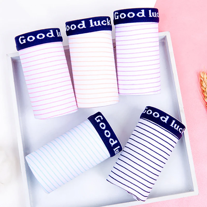 5 шт., Дамское хлопковое модное Полосатое нижнее белье-боксеры в стиле «good luck», сексуальное безопасное нижнее белье для девочек и мальчиков, нижнее белье для женщин