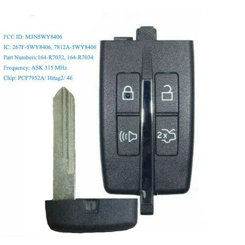 

KEYECU OEM Proximity Smart Remote Key ASK 315MHz FOB 4 Button for Ford Lincoln FCC: M3N5WY8406