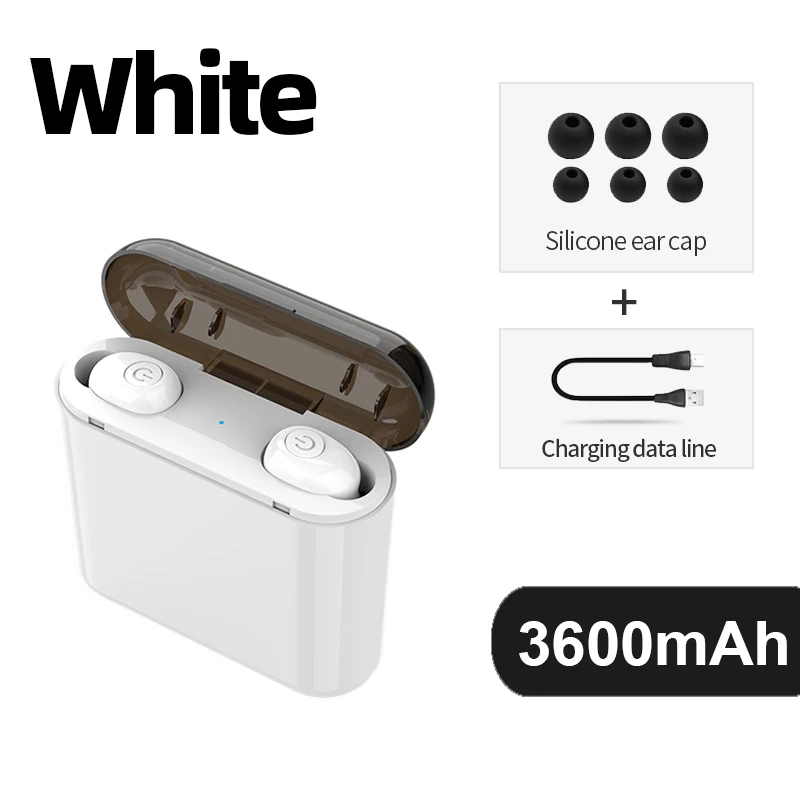 White-3600mAh Bluetooth 5,0, наушники, 3D стерео беспроводные наушники, спортивные, водонепроницаемые, Hands free, наушники, гарнитура с 6800 мАч, внешний аккумулятор - Цвет: White-3600mAh