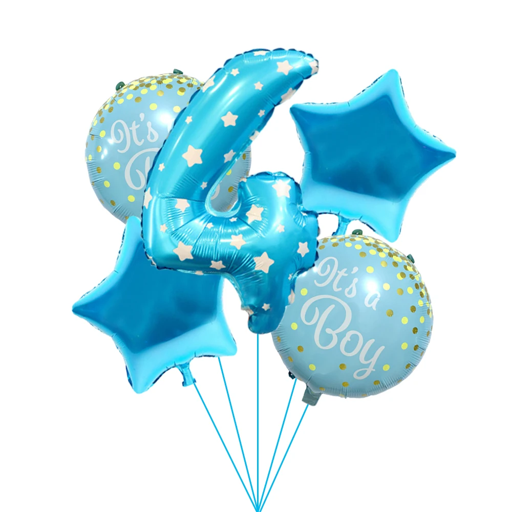 Chicinlife 5 шт. синий 1 2 3 4 5 6 7 8 9 лет на день рождения фольги шары вечеринка для мальчика день рождение украшения для душа - Цвет: 4