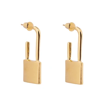 

Peri'sBox Lock Solid Gold Stud Earrings Circle Square Geometric Earrings for Women Minimalist Earrings Studs 2019 Simple Jewelry