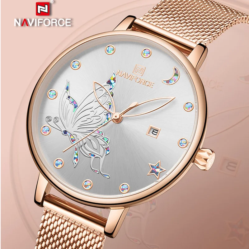 NAVIFORCE розовое золото женские часы 2019 брендовые Роскошные элегантные