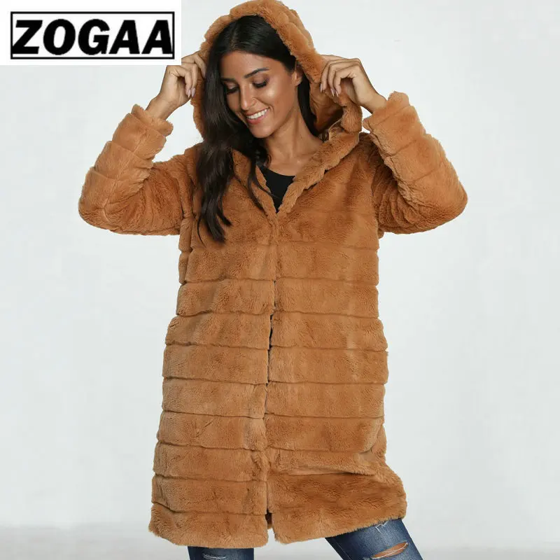 ZOGAA Faux Fur Coat Winter Women Fashion Casual Warm Slim Long Sleeve Faux Fox Fur Coat Winter Jacket Women casaco feminino