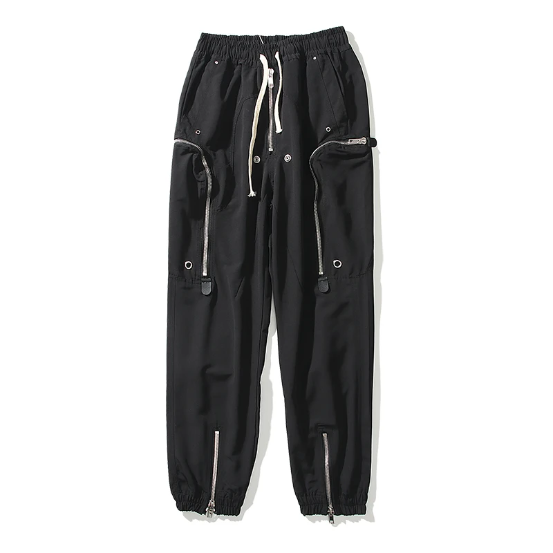 Overalls Men Track-Pants Hip-Hop-Trousers Drawstring Loose Black High-Street Casual And