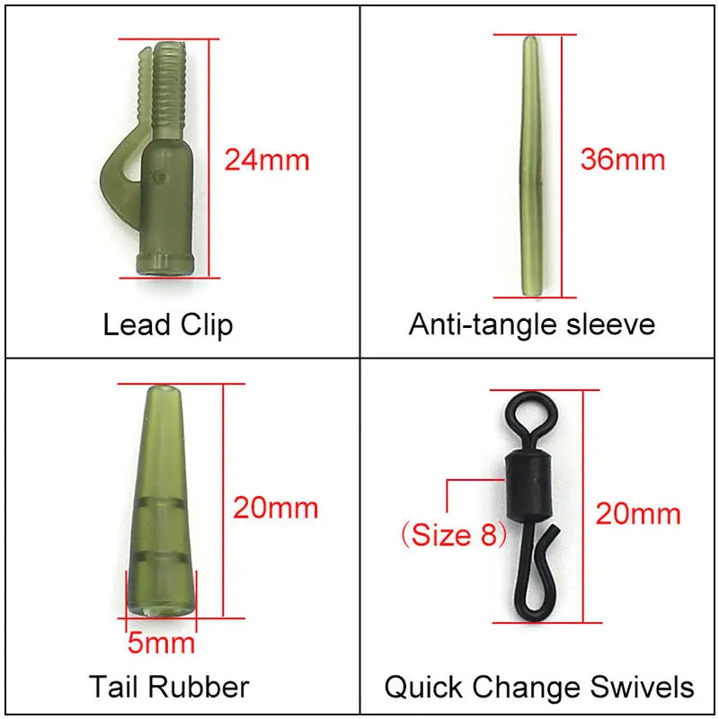 40pcs Carp Rig Plastic Lead Clips Tail Rubber Cone Anti Tangle