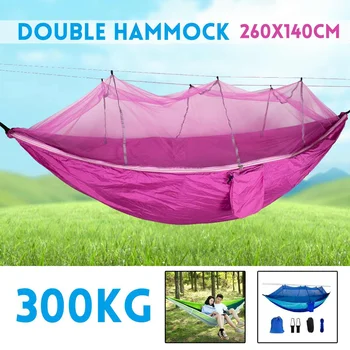 

1-2 Person Portable Outdoor Camping Hammock with Mosquito Net High Strength Parachute Fabric Hanging Bed Hunting Sleeping Swing