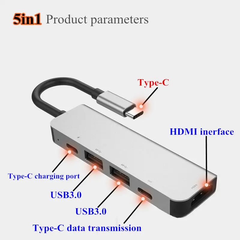 5in1 Silver grey USB3.0 док-станция Тип C к HDMI концентратор адаптер для SD TF карт ридер ноутбук MacBook смартфон расширение USB-C конвертер HDMI - Цвет: 5in1 Silver grey