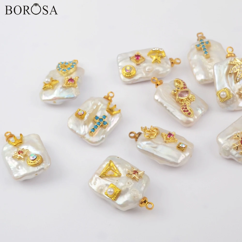 BOROSA 10 шт. позолоченный натуральный жемчуг с мульти украшения CZ пресноводный жемчуг свободная форма бусины смешанные для серьги для ожерелья ювелирные изделия G1911