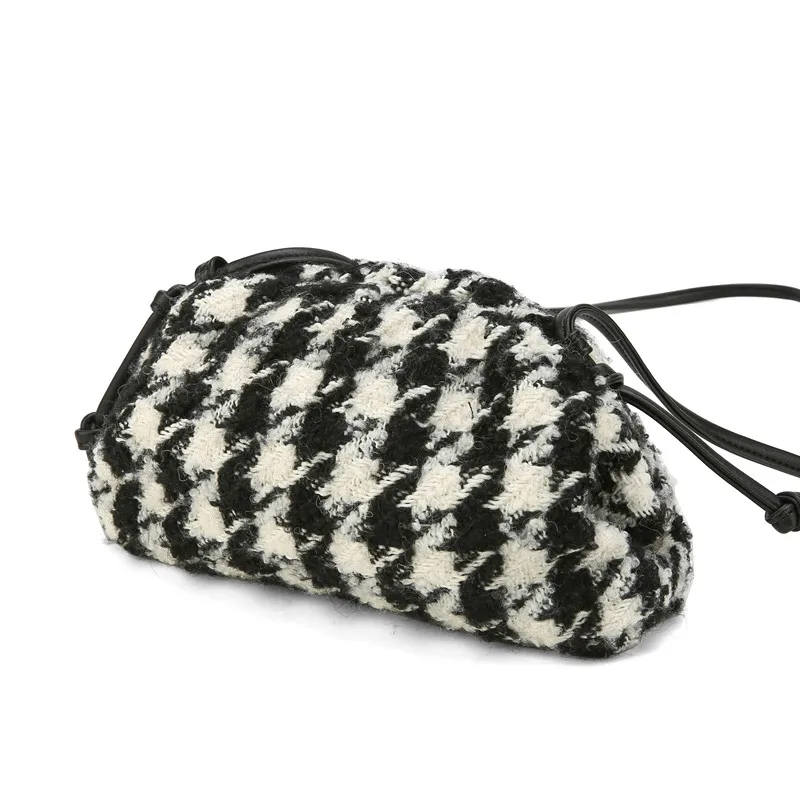 Day clutch tweed Evening party purse bag women large big small ruched pillow bag winter houndstooth plaid canvas pouch handbag