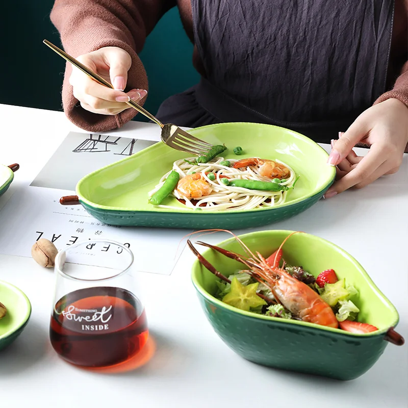 

Dinner Plate Avocado Shape Ceramic Fruit Sand Carrot Pull Dish Snack Rice Soup Bowl Tableware Supplies 6.5 Inch Fruit Shape