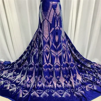 

Royal Blue French Net Lace Bronzing Fabric With Sequins Velvet Fabric 2020 High Quality Lace African Voile Lace For Wedding