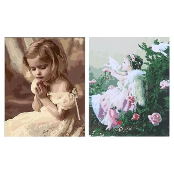 

2 Set Diy Oil Painting By Numbers, Paint By Number Kits for Adults Girls Kids Christmas New Year Gift 16x20 Inches - Pray Girl &