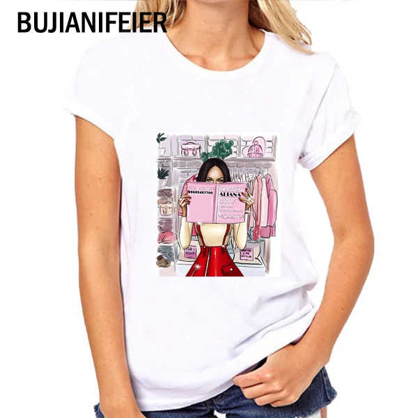 BJN375 BUJIANIFEIER летняя Новинка белая Harajuku женская с коротким рукавом модная Цветочная корзина картина с изображением девушки женская футболка с принтом BJN - Цвет: BJN375