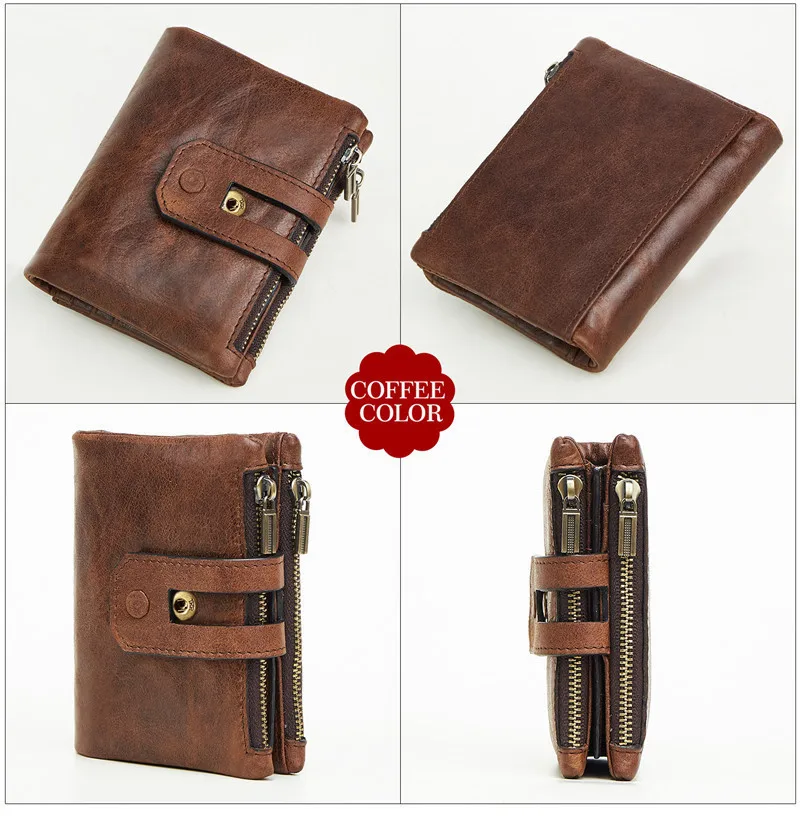 Men Short Wallet Genuine Crazy Horse Leather Man Cowhide Cover Coin Purse Small Brand Male Credit&ID Multifunctional Walets
