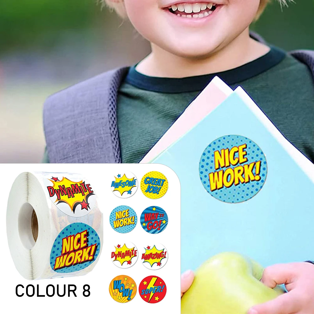 New 500pcs/Roll Super Hero Reward Designs Stickers Encouragement Scrapbooking Paper Seal Students Kids Stationery 2.5cm Sticker