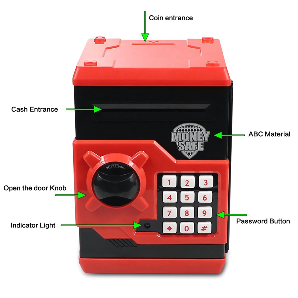 Mini cajero electrónico para Monedas ATM Juguete Divertido Regalo Caja de Monedas HUSAN Hucha electrónica para niños con código electrónico de cerditos Oro Rosa 