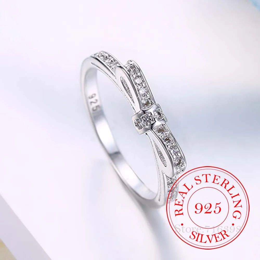 Silver rings silver ring 925 Sterling Silver Rings for Women Female Exquisite Bownot Cz Crystal Infinity Ring Bague Argent 925 Anillos Mujer