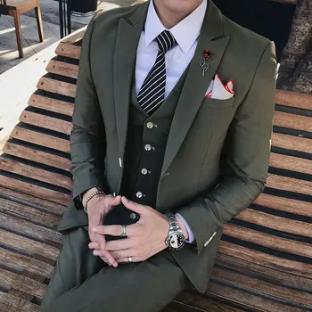 

Asian size Customized new fashion solid color England men's suit 3-piece suit men's business formal suit wedding groom dress