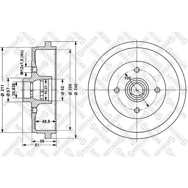 Барабан тормозной VW Golf 1.4-1.9TDi 91-97 STELLOX 6025-4709-SX