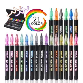 

1 Set 21Colors Self-Outline Metallic Markers Double-Line Pen Outline Markers Pens DIY