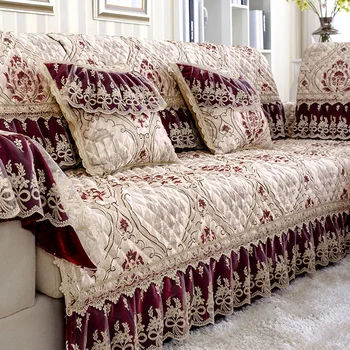 

High quality European Linen Sofa Cover Red\Pink\Blue Lace Sectional Couch Covers Pillowcase Cushion High Popularity Sofa Sets
