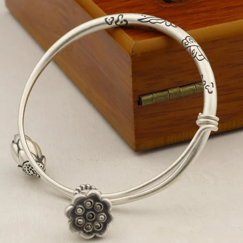 New Retro Bracelet Female Handmade Opening Adjustable Ethnic Style Personality Lotus Transit Jewelry | Украшения и аксессуары
