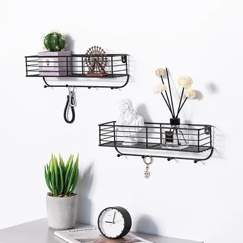 

Modern Iron Kichen Bathroom Wall Hanging Storage Racks Shelves Decor Organizer Holder with Hooks