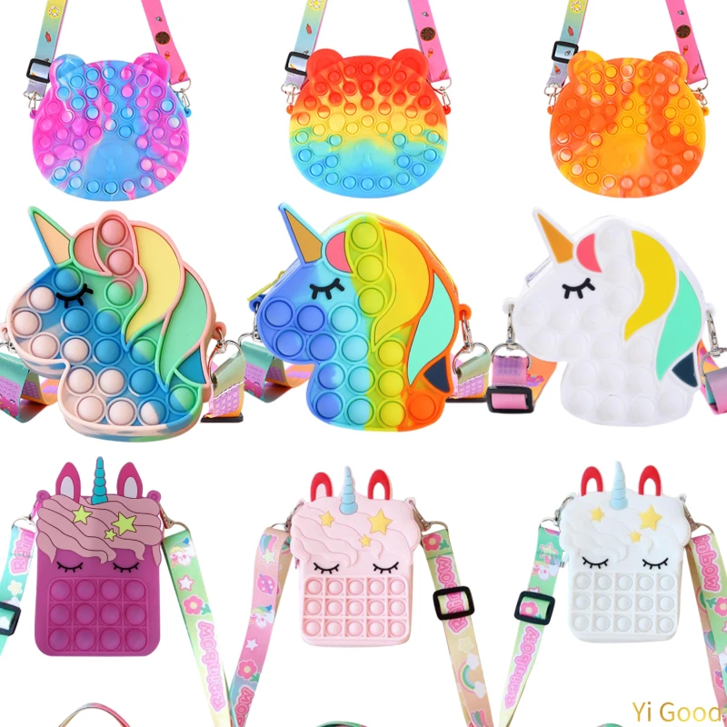 Hot Fidget Toy Poppet Rainbow Unicorn Kawaii Coin Purse Ladies Bag Wallet Simple Dimple Push Christmas Bubbles for Children | Игрушки и