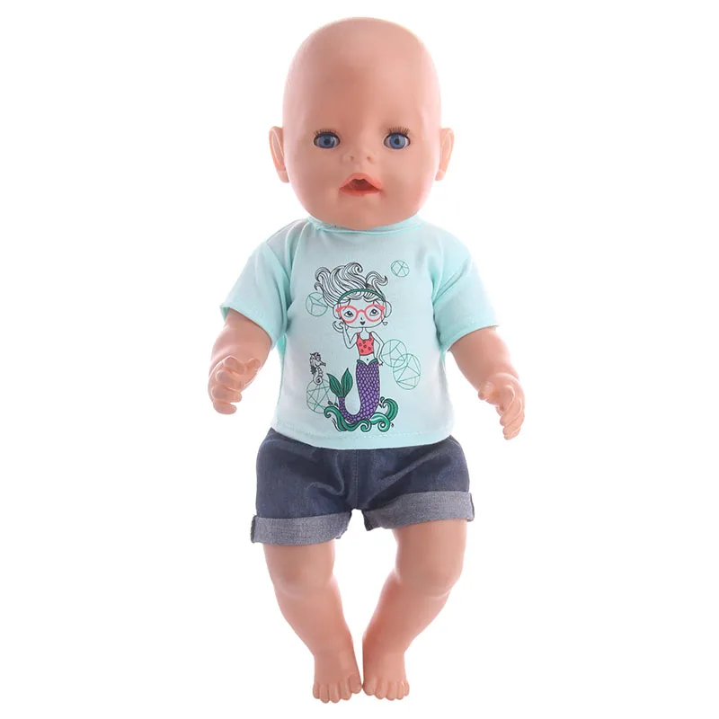 43cm 2Pcs/Set Baby Doll Denim Clothes Shirts + Pants Unicorn Duck Whale Dogs Toy