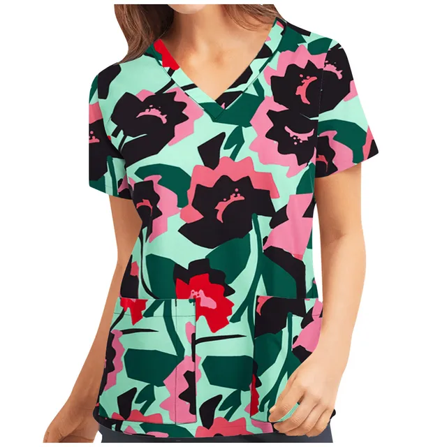 Teeth Print Scrub Tops Women Dentist Working Uniform Nurse Scrub Uniformes Medicos Para Mujer Tooth Hospital Workwear A50 GN